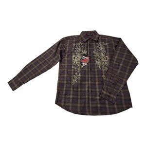Attrak Jeans Men's shirt new w/tags Small Brown plaid